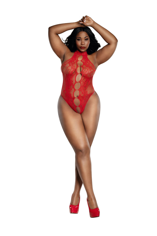 Dreamgirl Plus Peek-A-Boo Teddy - Red | Love It Curvy