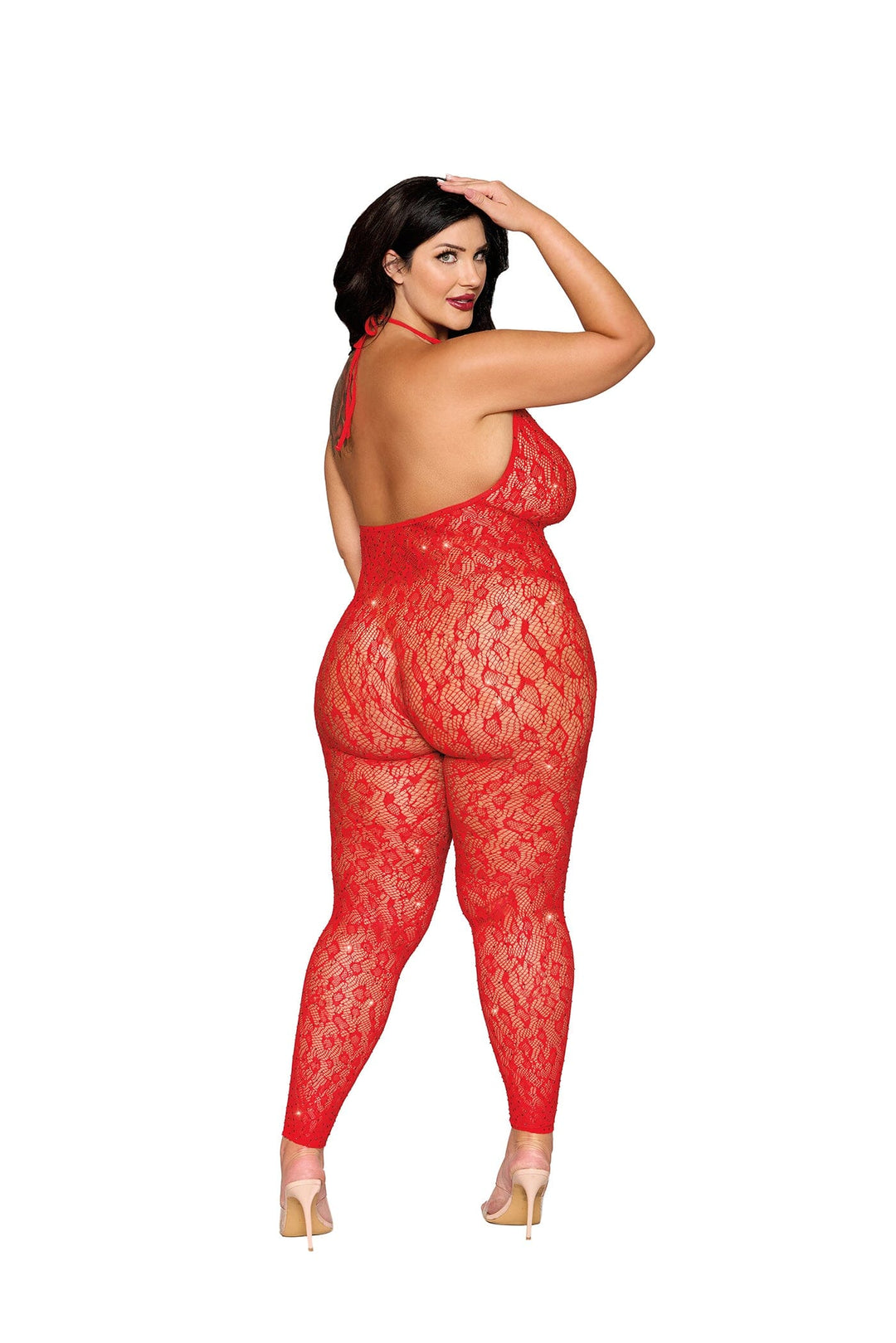 Dreamgirl Plus Poinsetta Rhinestone Bodystocking | Love It Curvy