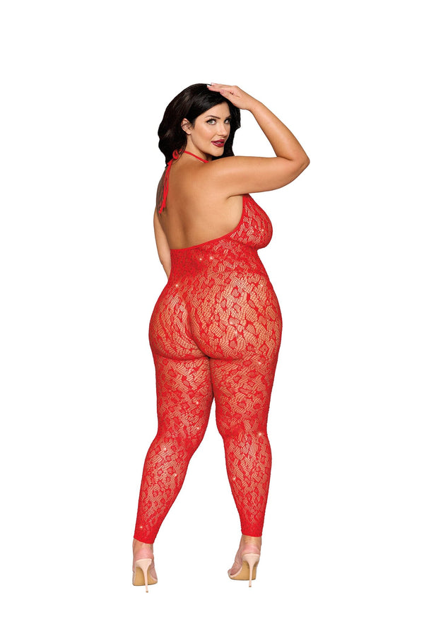 Dreamgirl Plus Poinsetta Rhinestone Bodystocking | Love It Curvy
