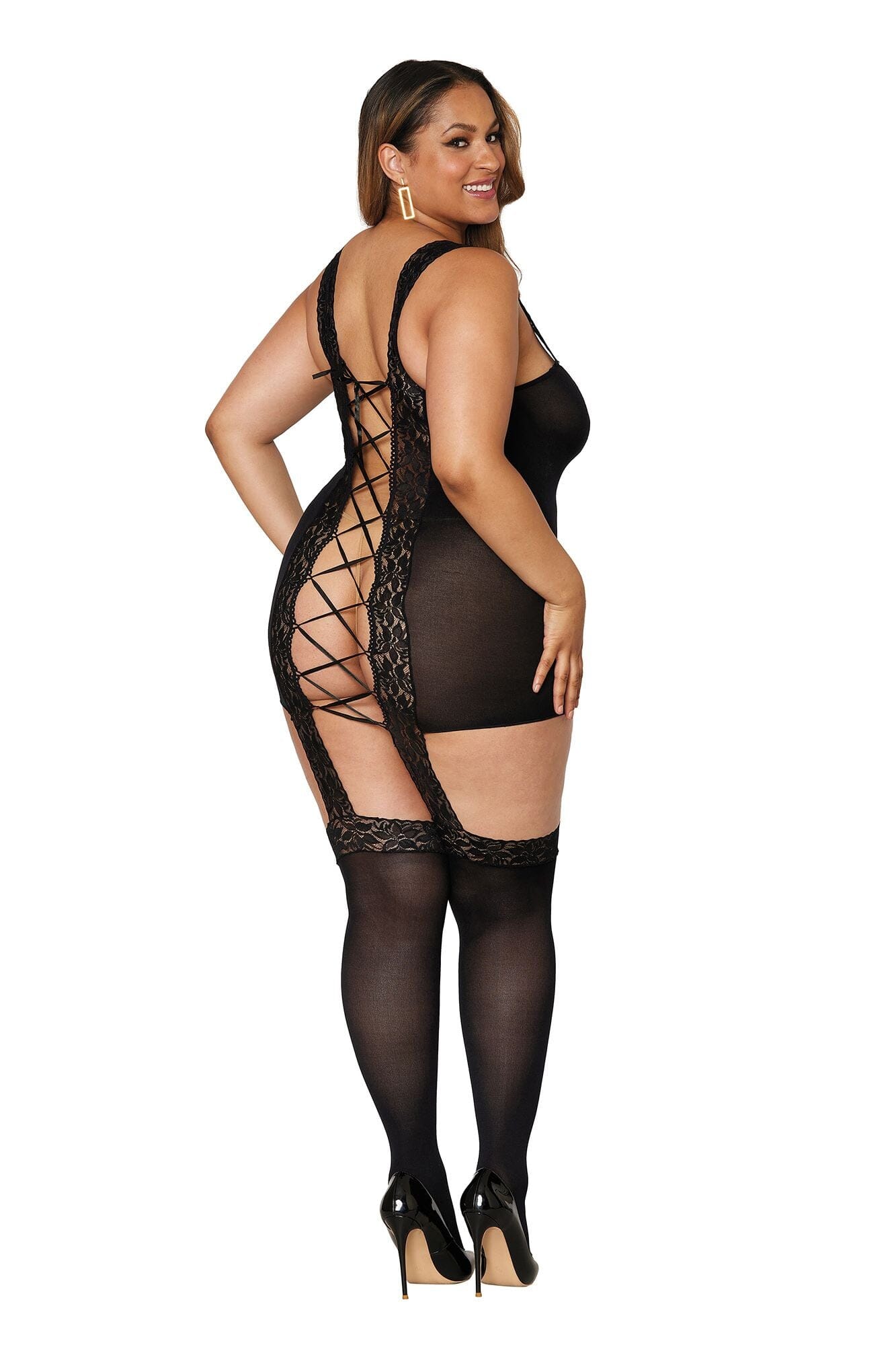 Dreamgirl Plus Rose Lace Gartered Bodystocking | Love It Curvy Secondary image