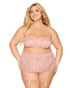 Dreamgirl Plus Satin Rosette Bralette, Garter Skirt, & Choker Set | Love It Curvy