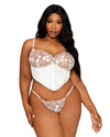 Dreamgirl Plus Satin and 3D Embroidery Bustier and G-string Set | Love It Curvy