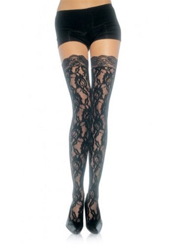 Lace Top Lace Thigh Highs - One Size - Black - Love it Curvy