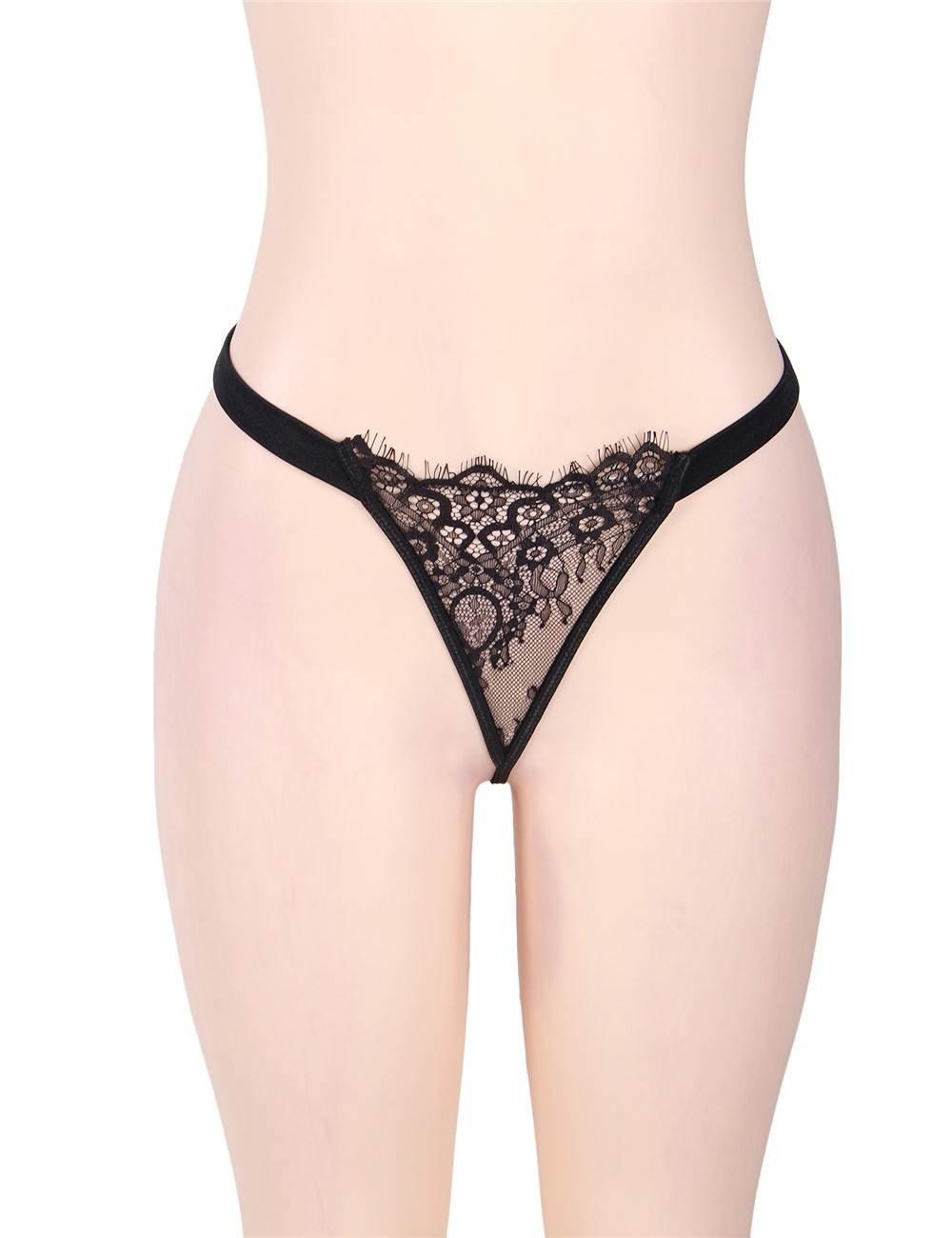 Elegant Eyelash Black Lace Plus Size Garter Lingerie With Underwire - R80535-1P003 - Love it Curvy