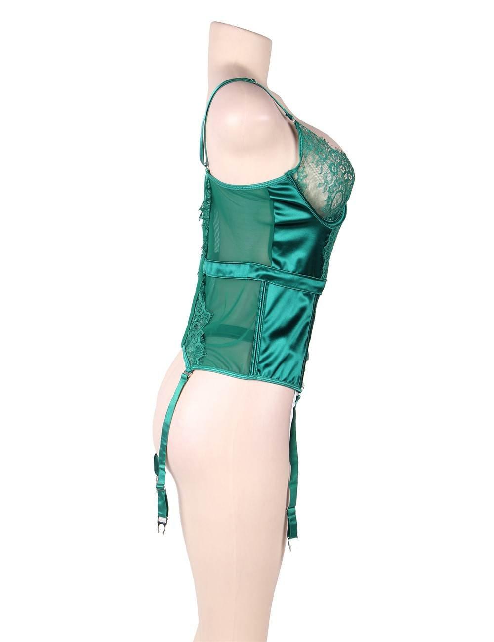 Elegant Eyelash Lace Plus Size Garter Green Lingerie With Underwire - R80535-2P003 - Love it Curvy