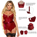 Elegant Red Lace Plus Size Garter Bodysuit with Silk Belt - R80623-2P-1 - Love it Curvy