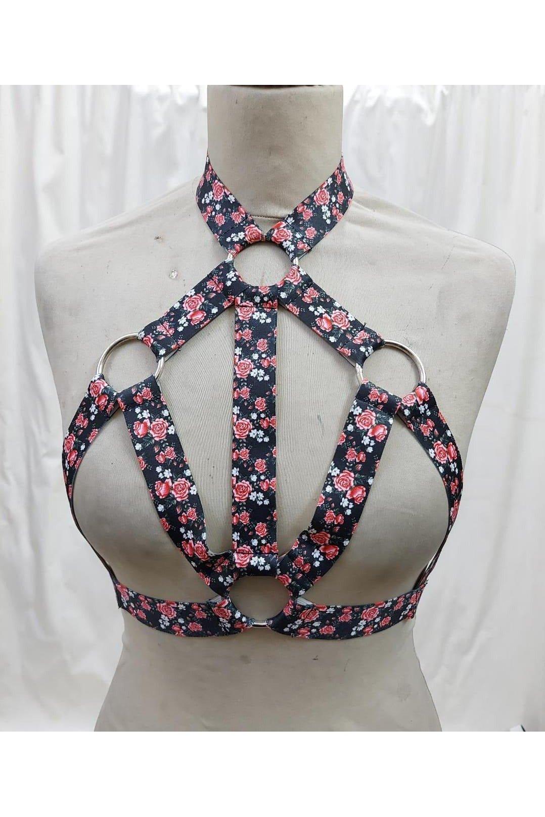 Floral Print Stretchy Body Harness w/Silver Hardware - HAR - 619 - Regular - Love it Curvy