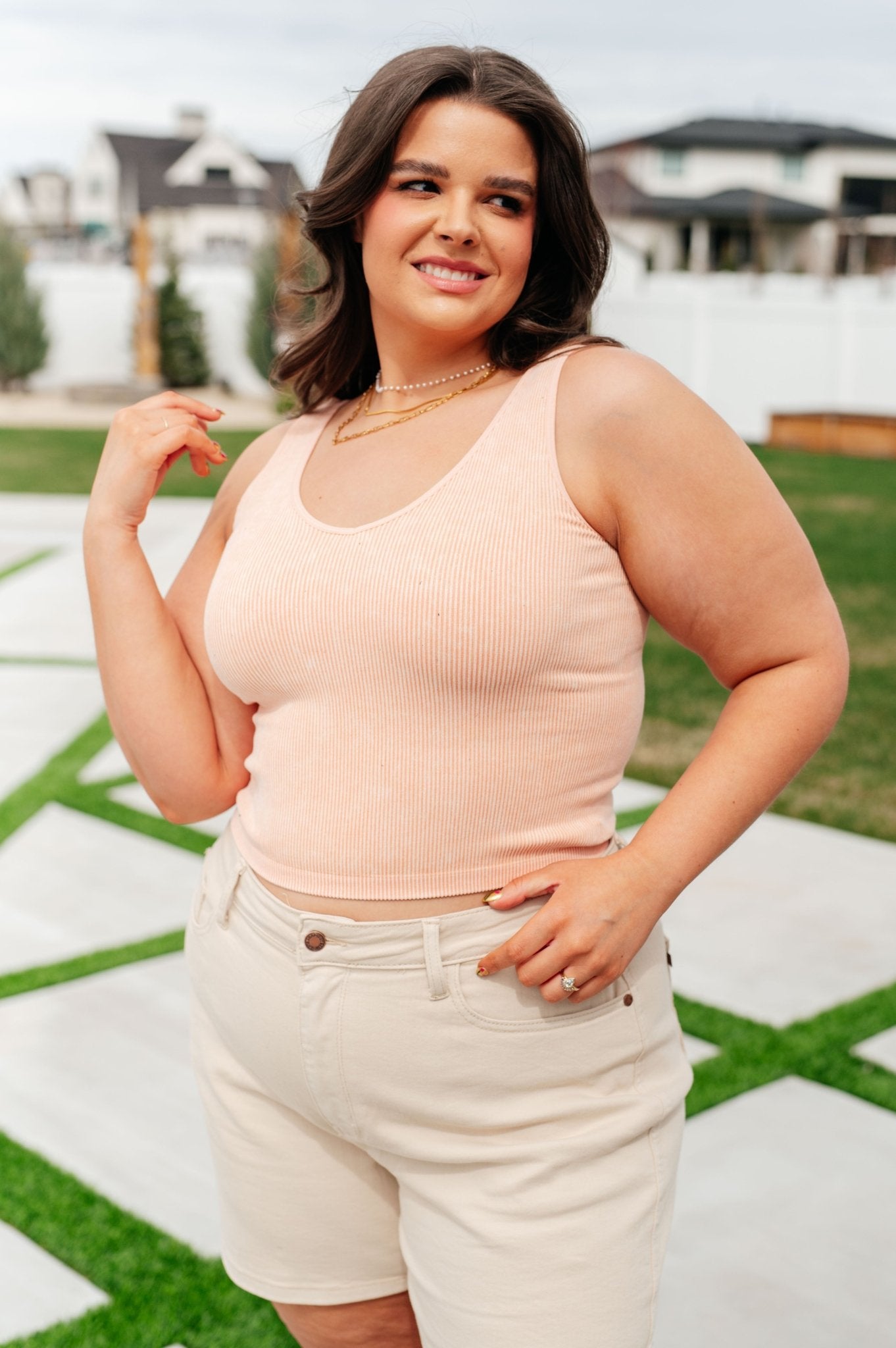 Fundamentals Ribbed Seamless Reversible Tank in Peach - AS6116-01 - Love it Curvy