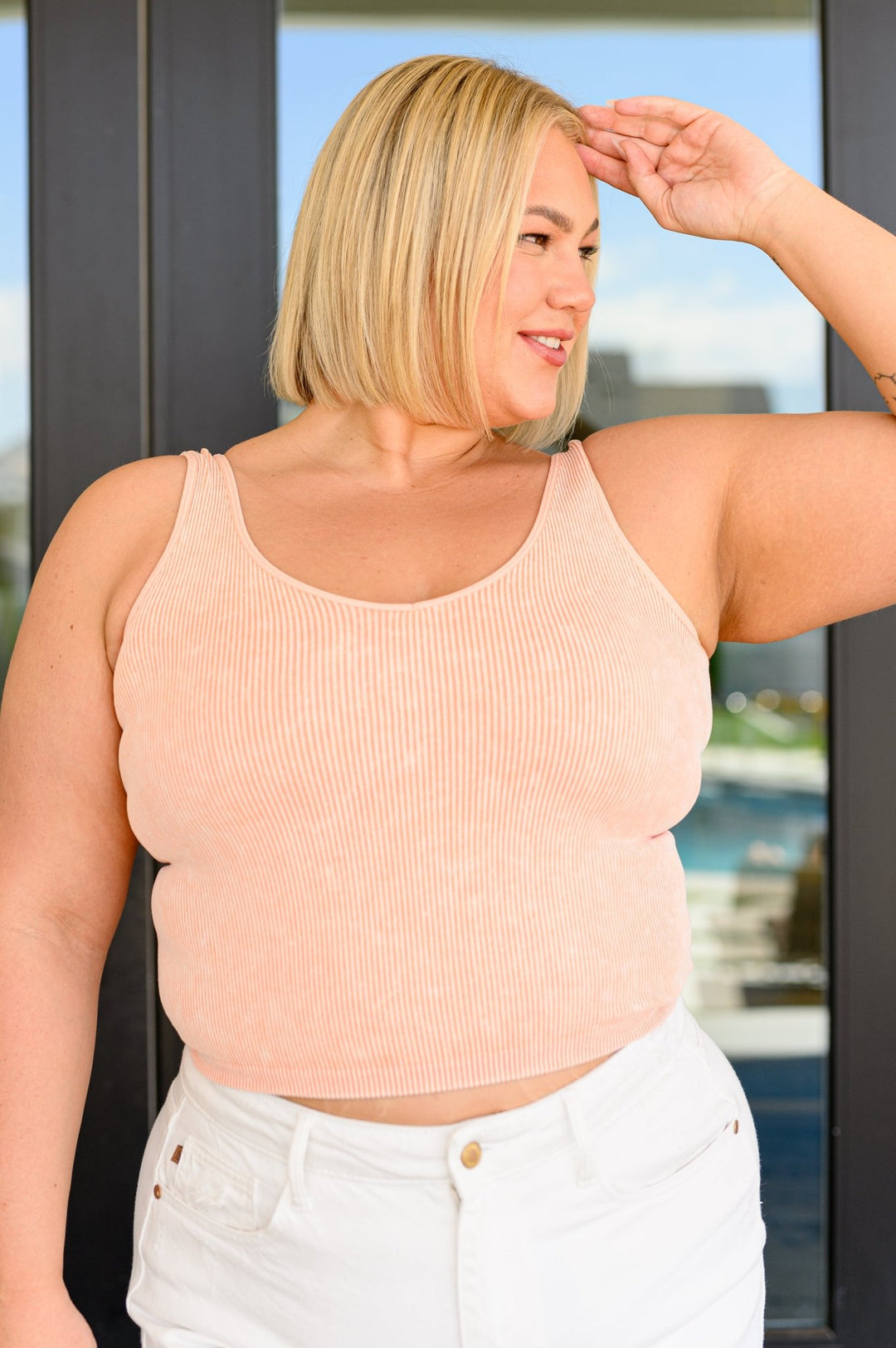 Fundamentals Ribbed Seamless Reversible Tank in Peach - AS6116-01 - Love it Curvy