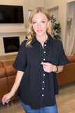 Gauze Button Down Babydoll Blouse in Black - AS8013-01 - Love it Curvy