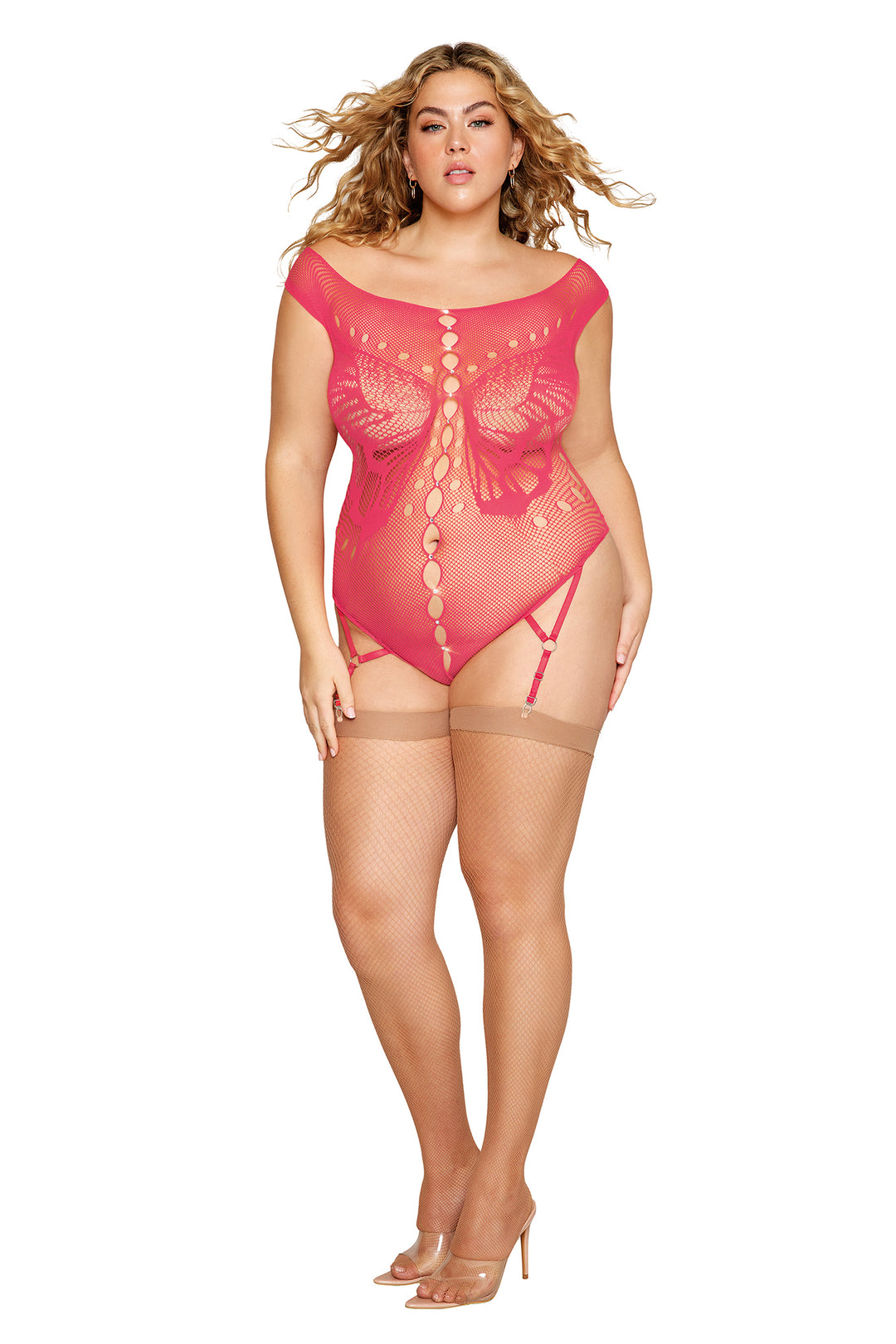 Garter Teddy - Queen Size - Watermelon - Love it Curvy