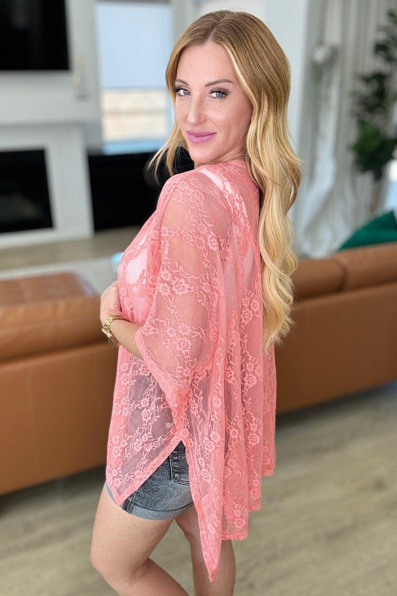 Good Days Ahead Lace Kimono In Coral - AS8527-01 - Love it Curvy