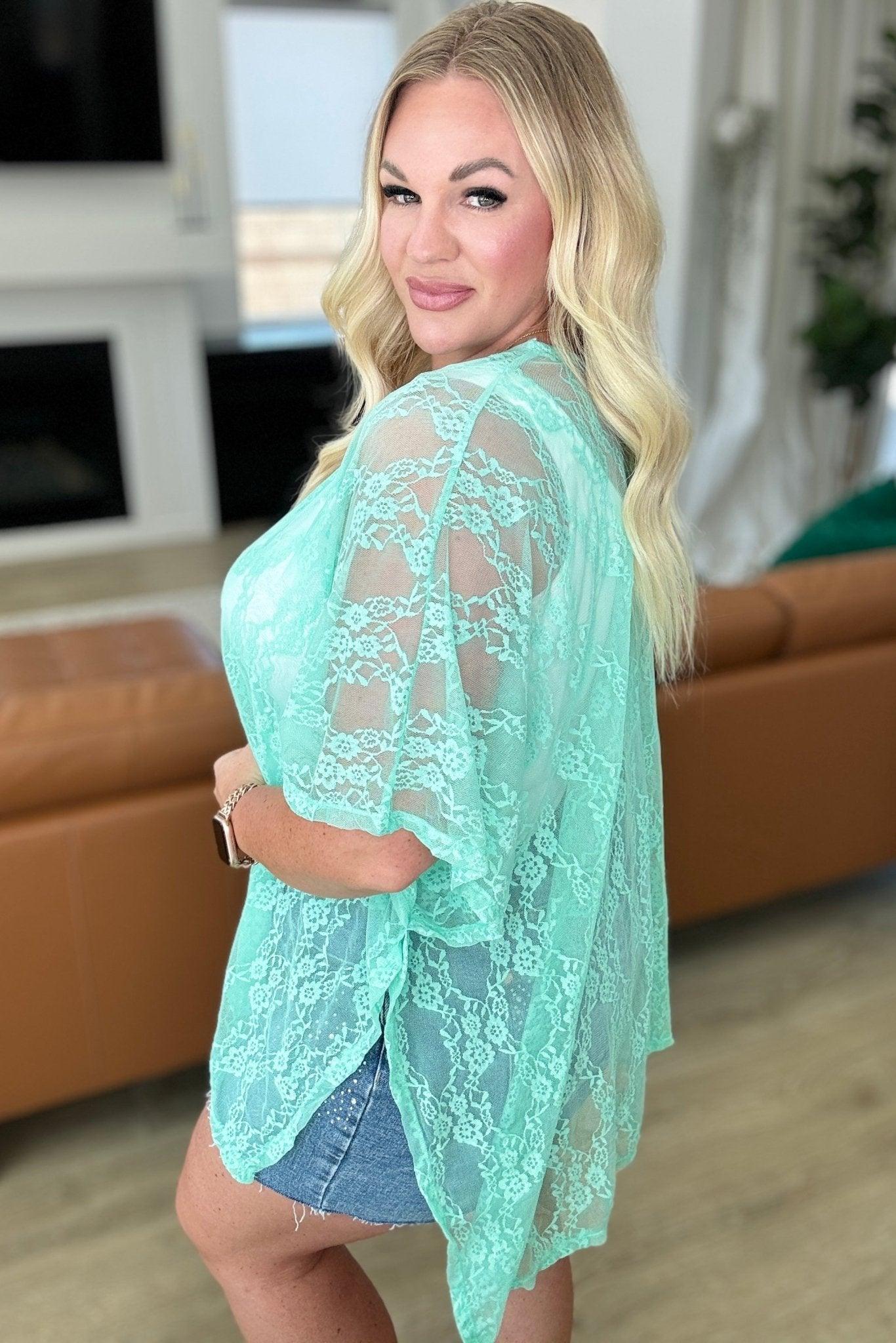 Good Days Ahead Lace Kimono In Mint - AS8531-01 - Love it Curvy