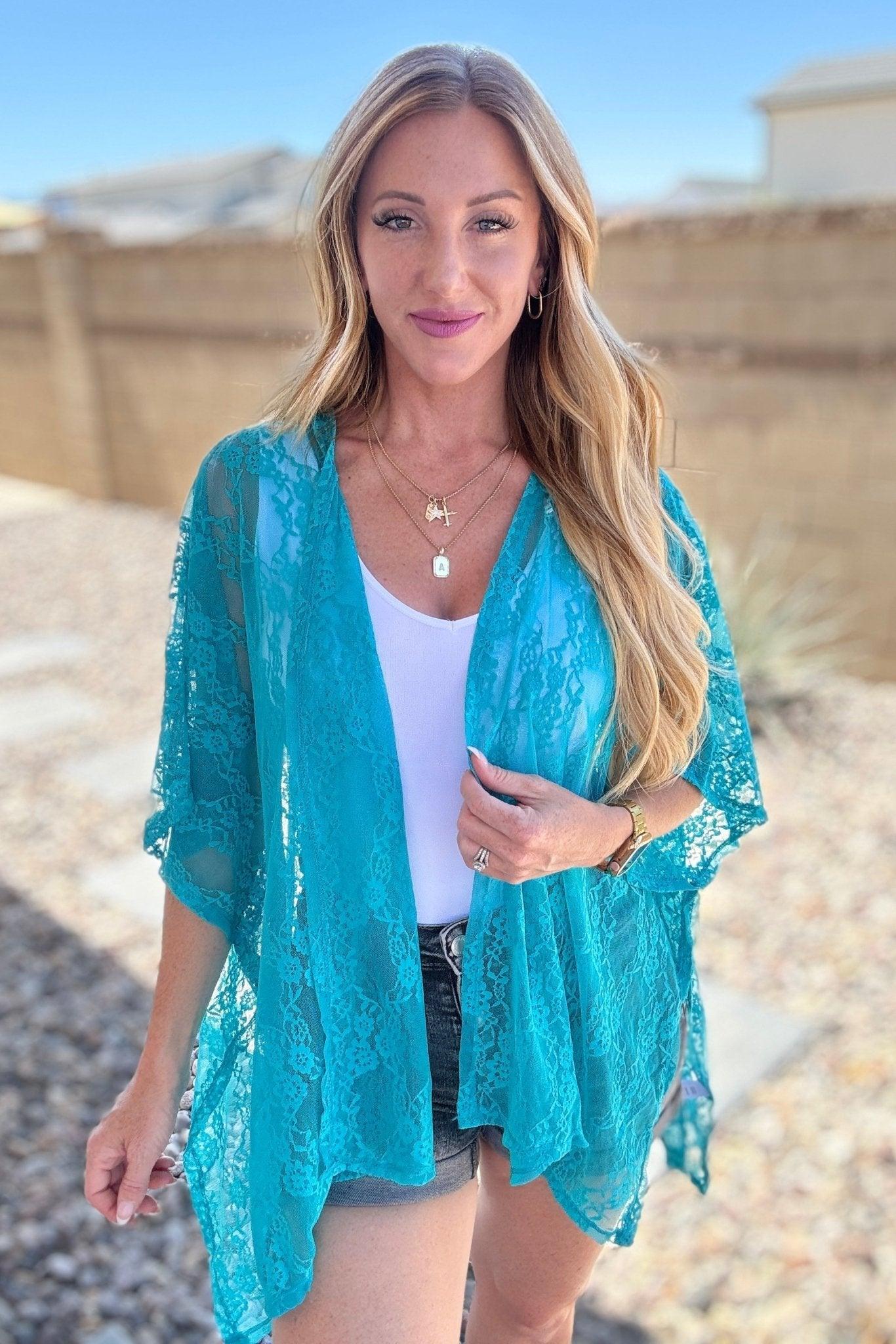 Good Days Ahead Lace Kimono In Teal - AS8533-01 - Love it Curvy