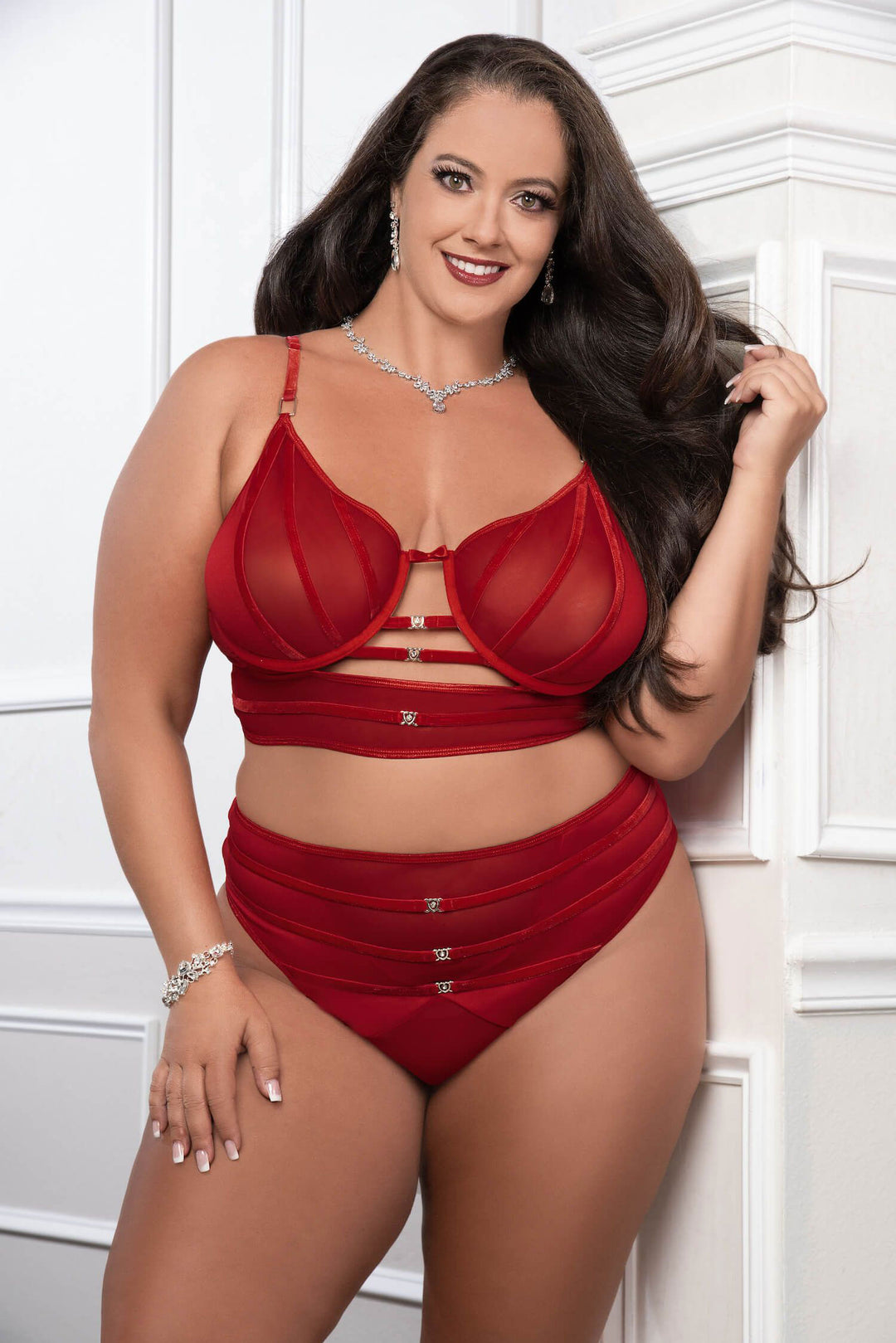 Cinnamon Red 2pc Satin Bra and High Waist Panty - Queen Size - Love it Curvy