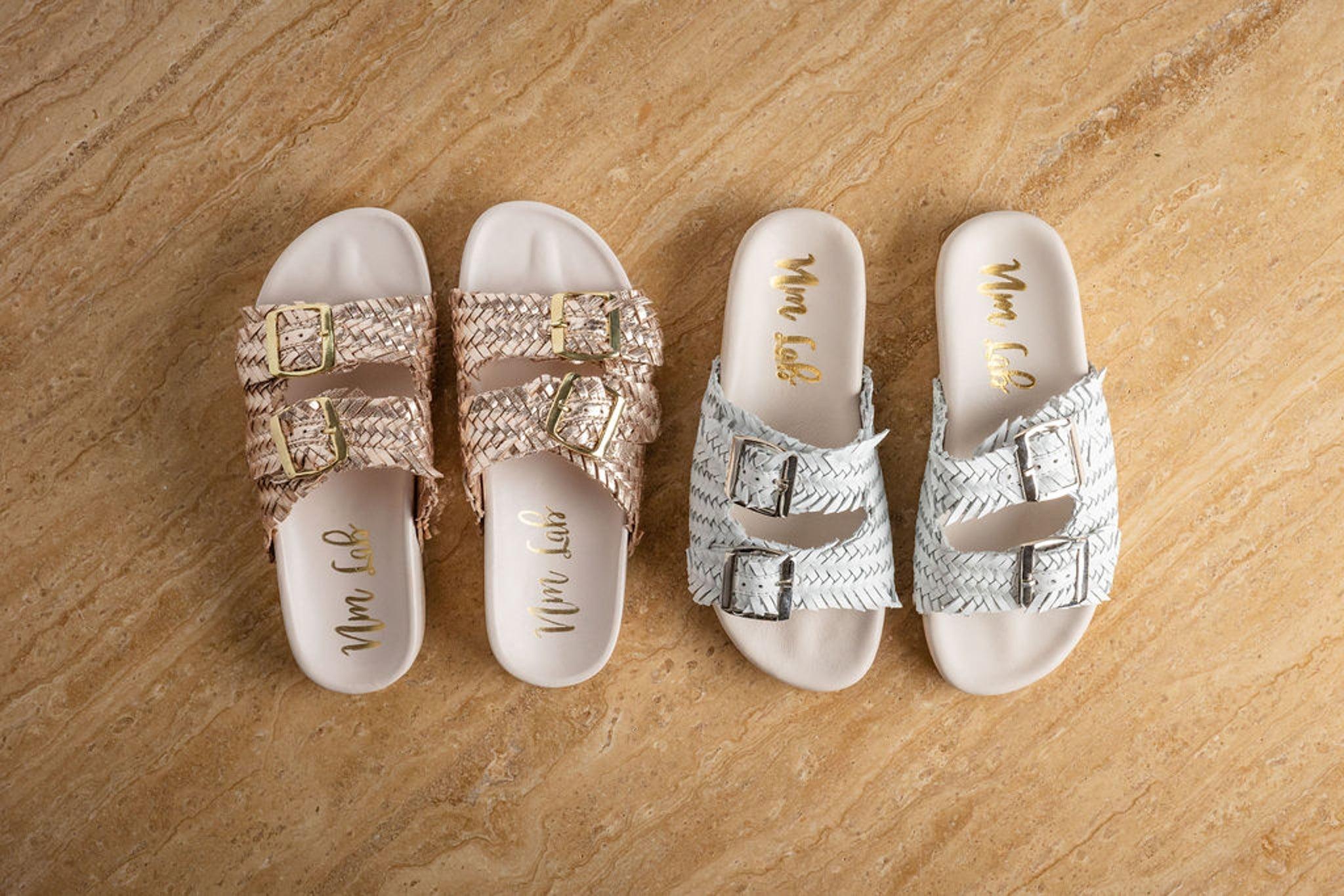 Intertwine Dual Woven Strap Slide in Champagne