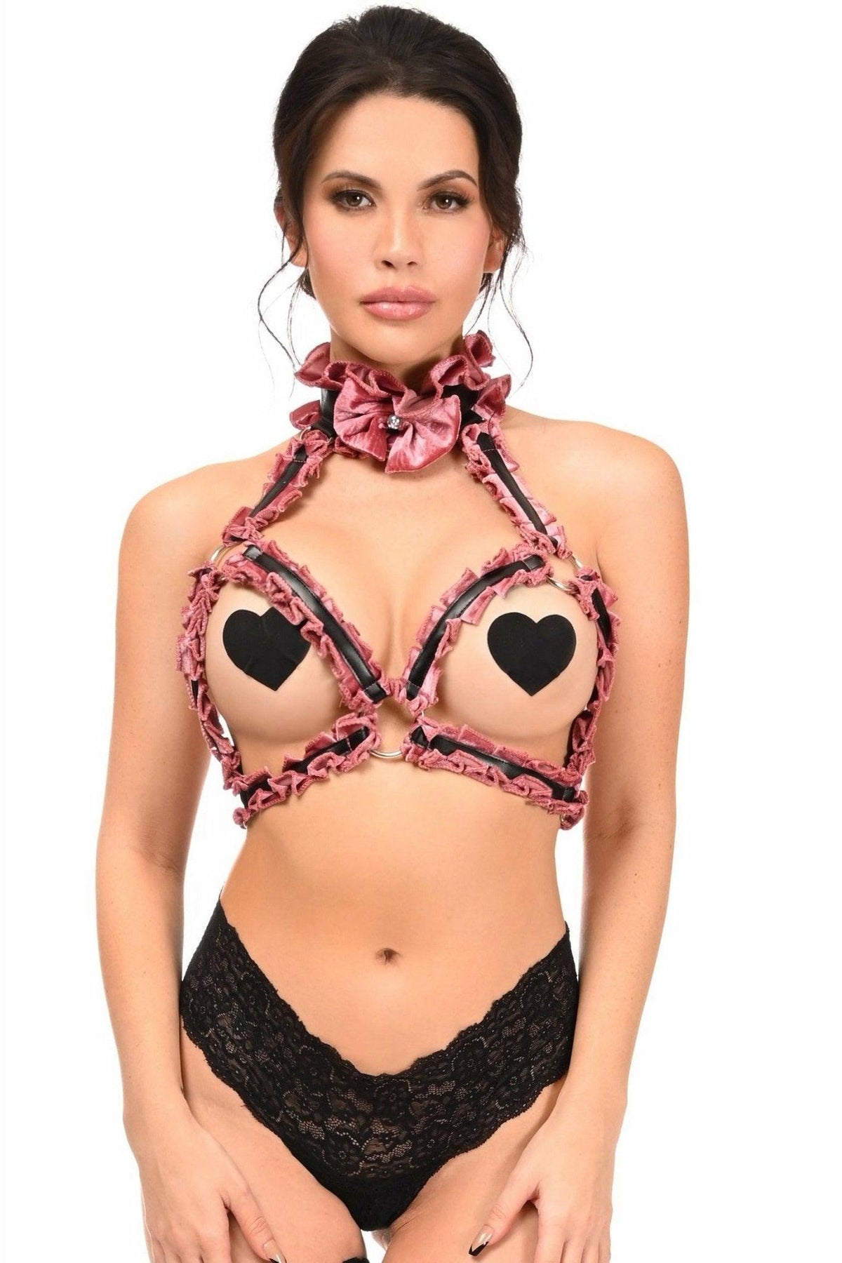 Kitten Collection Dusty Rose Velvet Triangle Top Body Harness - HAR - 489 - Regular - Love it Curvy