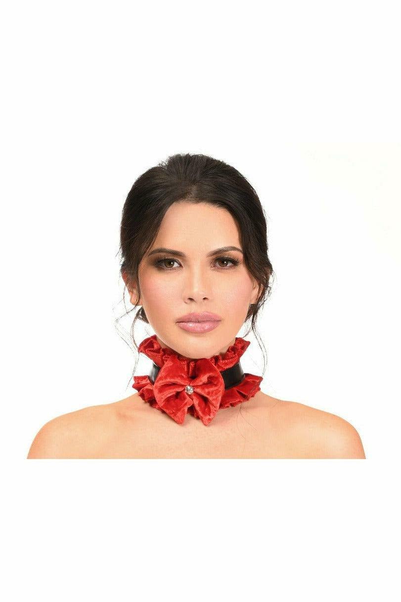 Kitten Collection Red Velvet & Faux Leather Choker - HAR - 466 - Regular - Love it Curvy