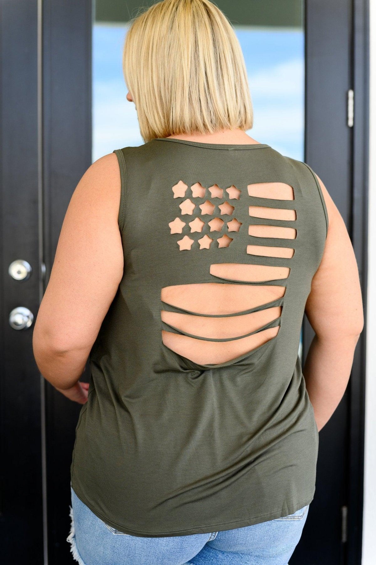 Land of the Free Tank in Olive - AS8722 - 01 - Love it Curvy