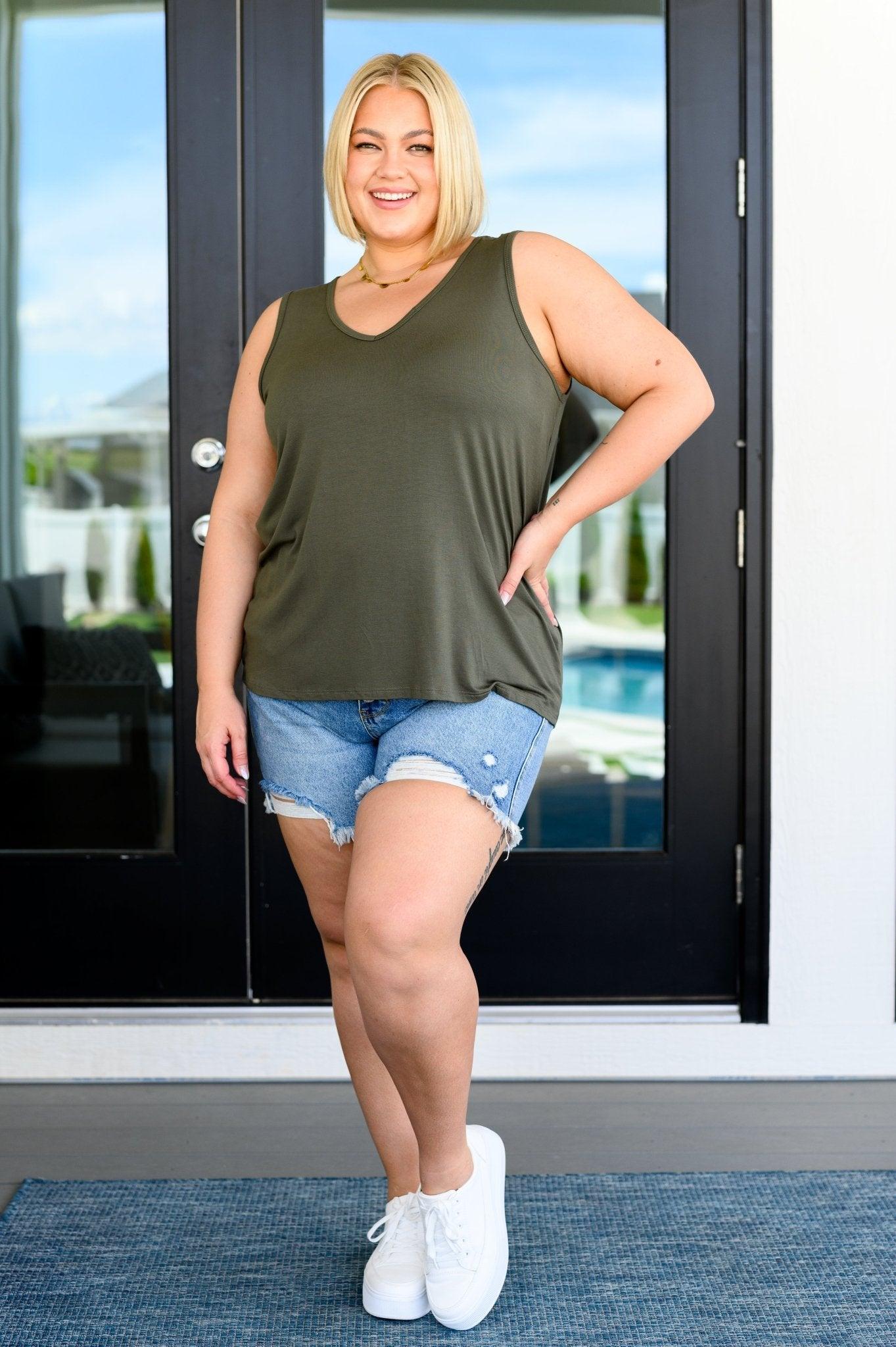 Land of the Free Tank in Olive - AS8722 - 01 - Love it Curvy