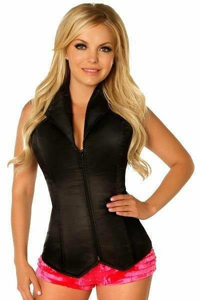 Lavish Black Collared Front Zipper Corset - LV - 464 - S - Love it Curvy