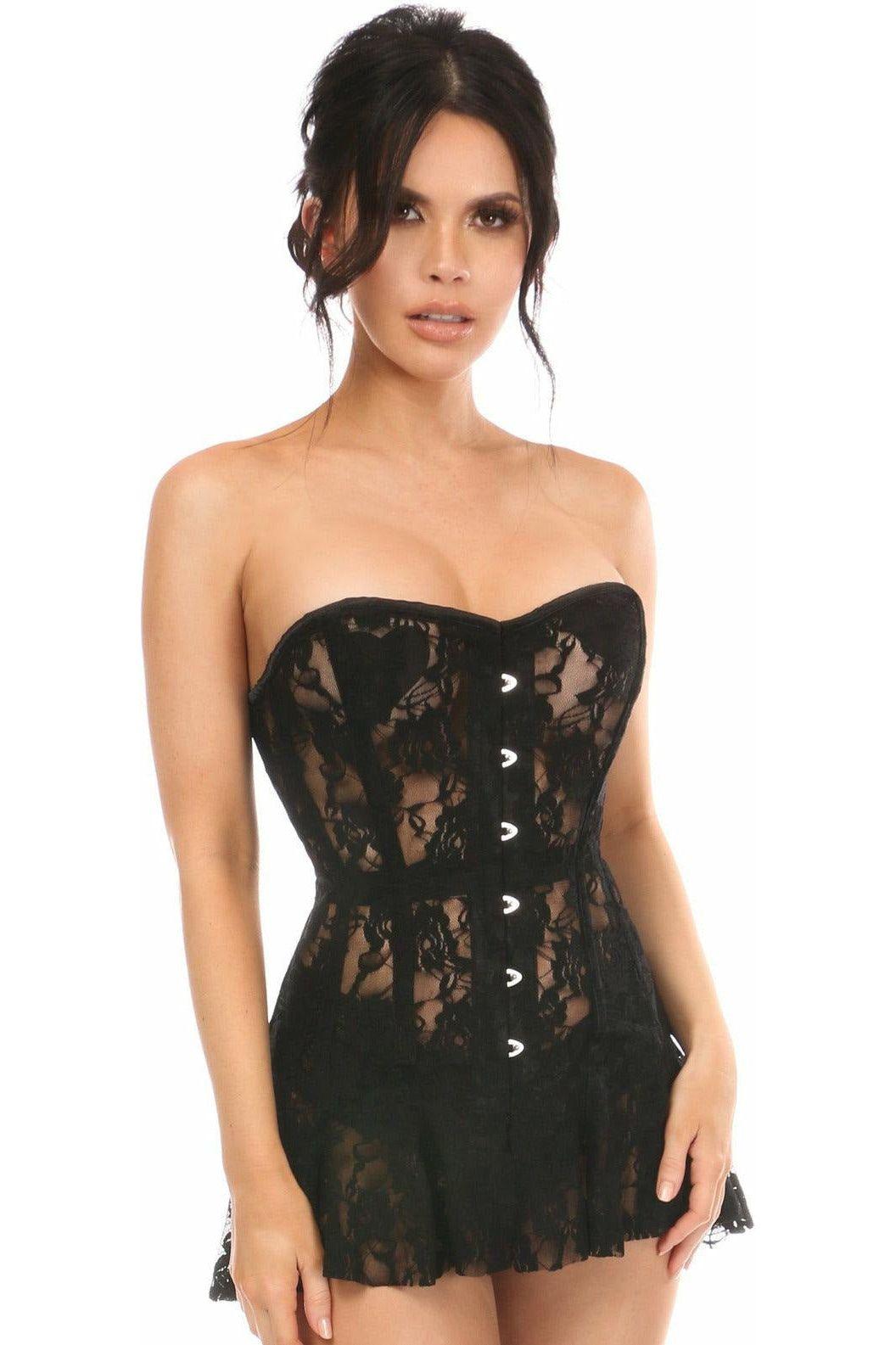 Lavish Black Sheer Lace Corset Dress - Love it Curvy