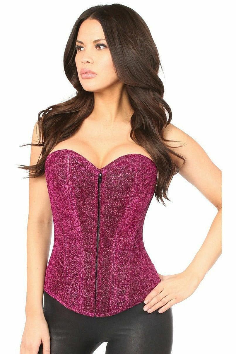 Lavish Fuchsia Glitter Front Zipper Corset - LV - 618 - S - Love it Curvy