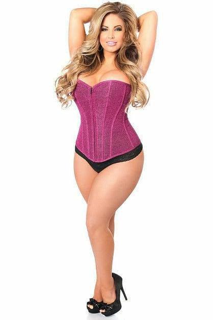 Lavish Fuchsia Glitter Front Zipper Corset - LV - 618 - S - Love it Curvy