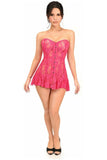 Lavish Fuchsia Sheer Lace Corset Dress - LV - 1442 - S - Love it Curvy