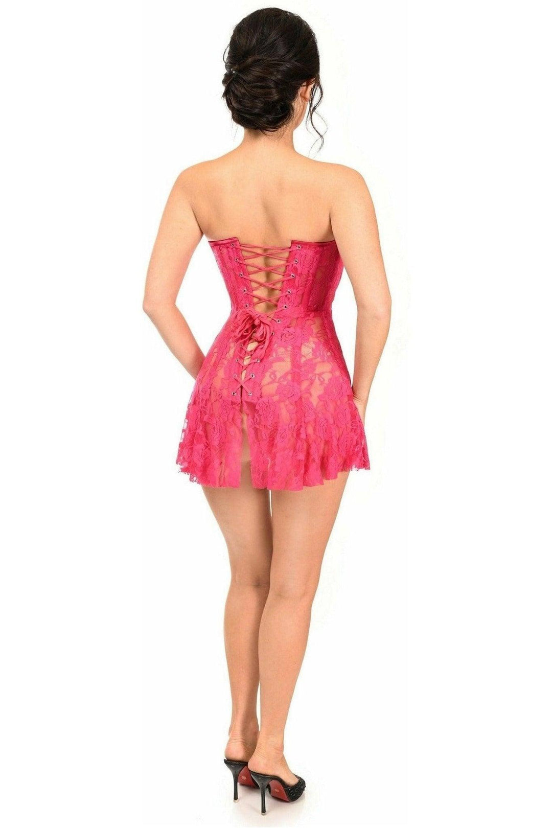 Lavish Fuchsia Sheer Lace Corset Dress - Love it Curvy