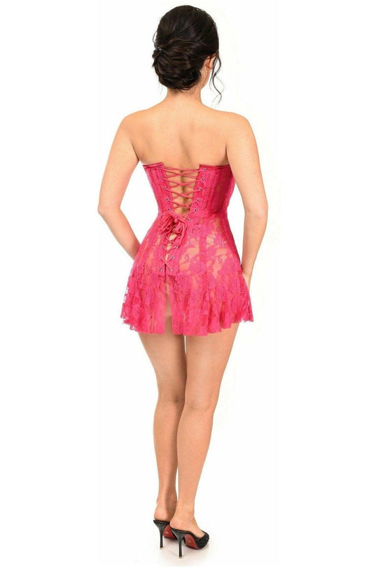 Lavish Fuchsia Sheer Lace Corset Dress - Love it Curvy