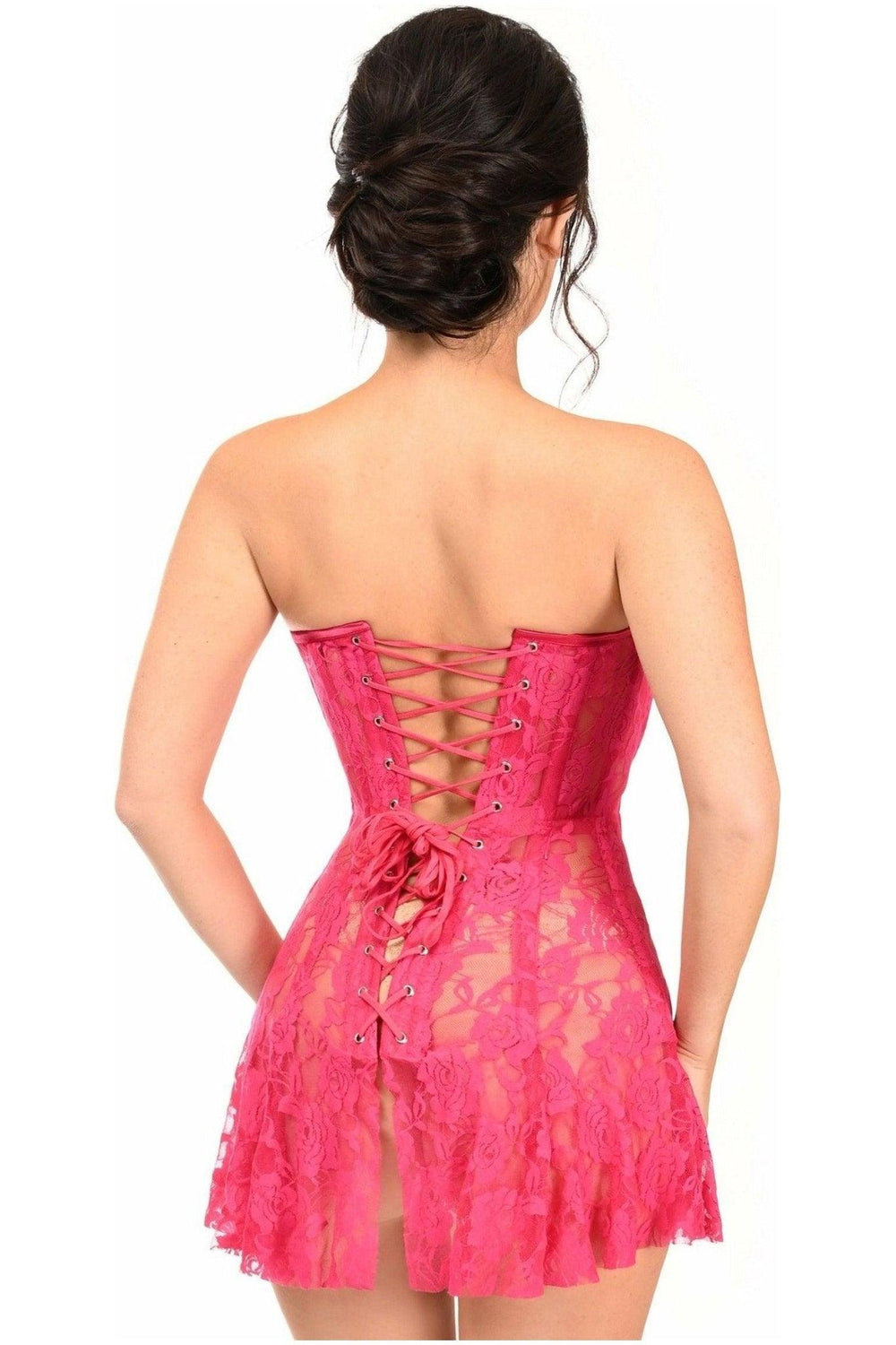 Lavish Fuchsia Sheer Lace Corset Dress - Love it Curvy