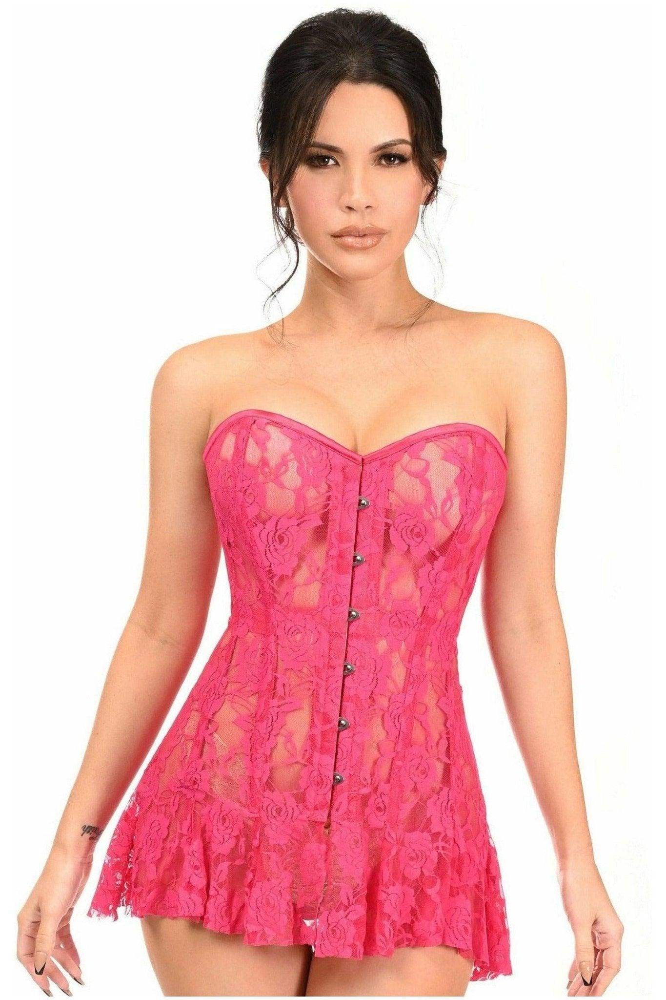 Lavish Fuchsia Sheer Lace Corset Dress - Love it Curvy