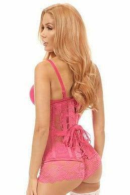 Lavish Fuchsia Sheer Lace Under Bust Corset - LV - 358 - S - Love it Curvy