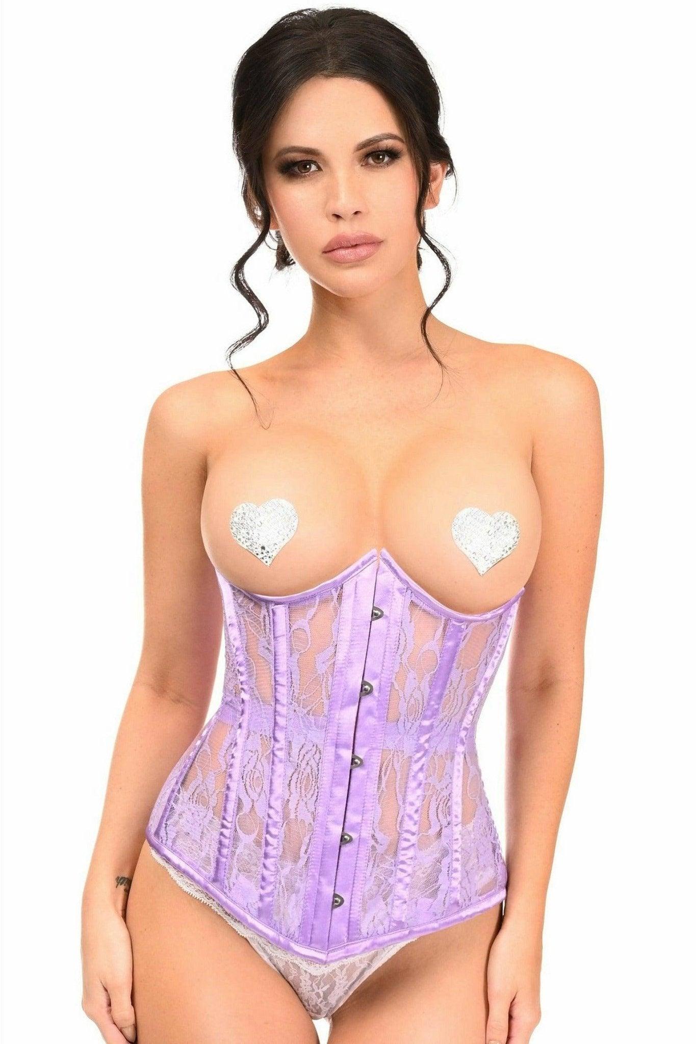 Lavish Lavender Sheer Lace Underwire Open Cup Underbust Corset - LV - 1441 - S - Love it Curvy