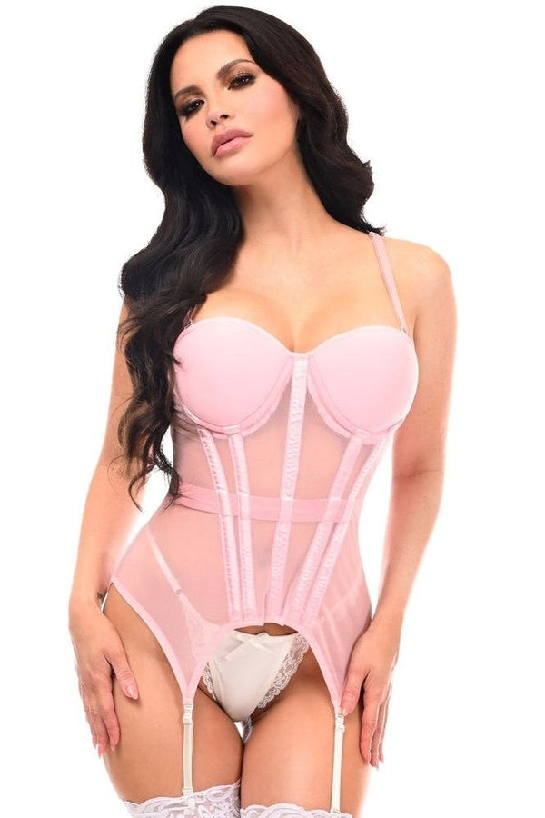Lavish Lt Pink Mesh Underwire Bustier Corset w/Garters - Love it Curvy