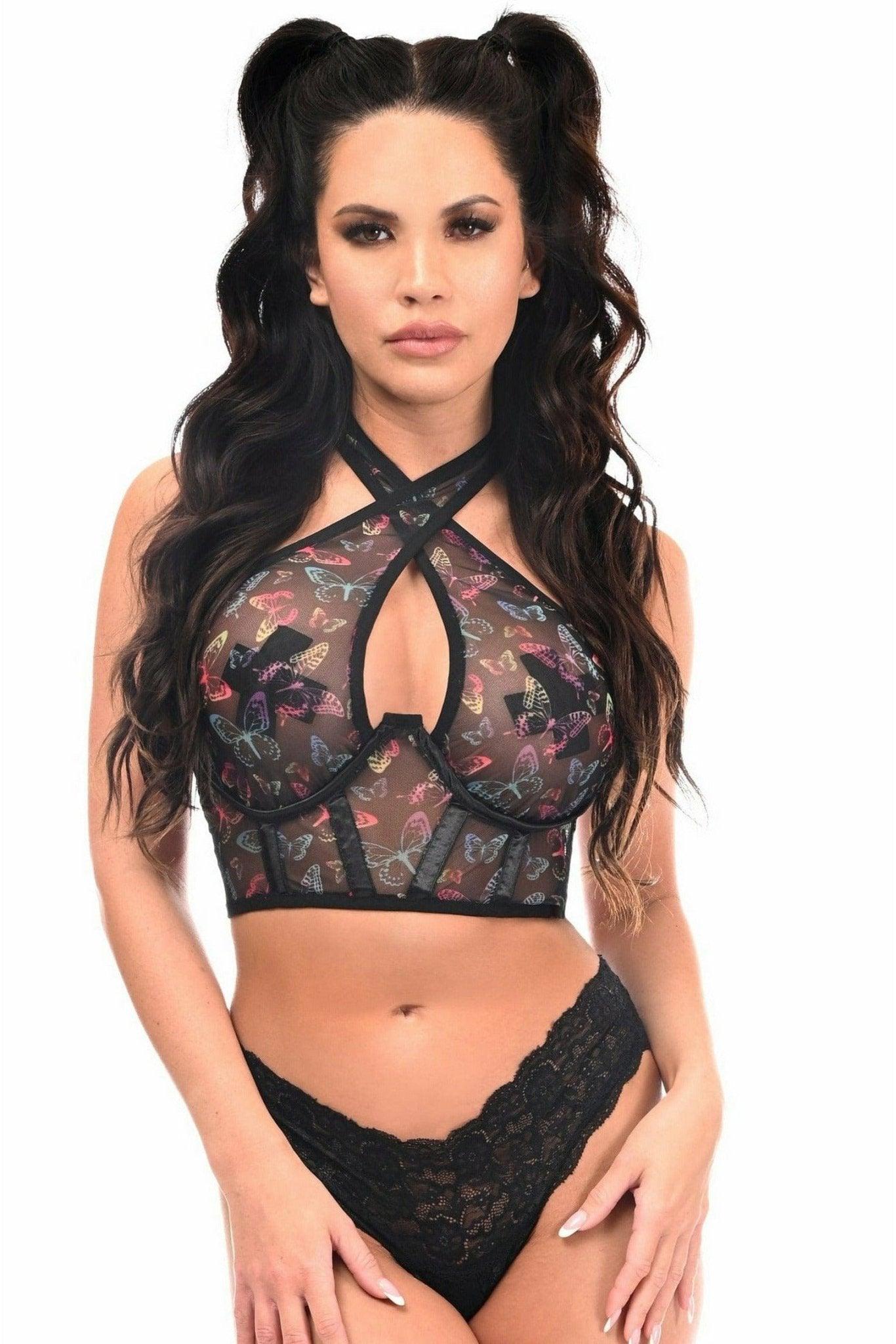 Lavish Neon Butterfly Mesh Underwire Cincher w/Built In Halter Top - LV - 1539 - S - Love it Curvy