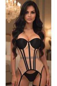 Lavish Nude/Black Mesh Underwire Bustier Corset with Garters | Love It Curvy