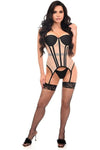 Lavish Nude/Black Mesh Underwire Bustier Corset w/Garters - Love it Curvy