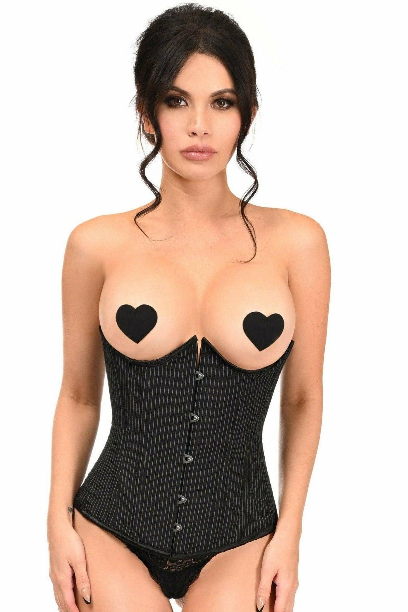 Lavish Pinstripe Underwire Open Cup Underbust Corset - LV - 1433 - S - Love it Curvy