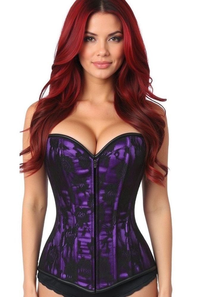 Lavish Purple Lace Front Zipper Corset