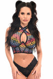 Lavish Rainbow Hearts Mesh Underwire Cincher w/Built In Halter Top - LV - 1548 - S - Love it Curvy