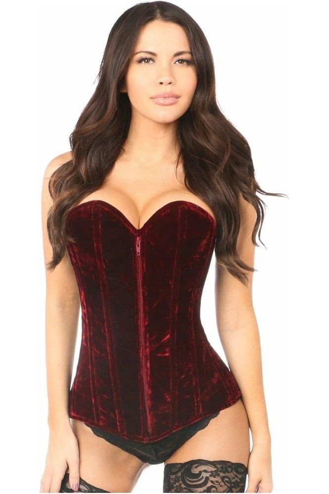 Lavish Red Crushed Velvet Overbust Corset - Love it Curvy
