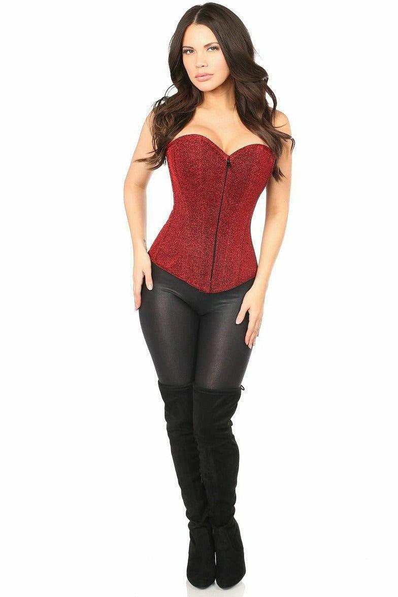 Lavish Red Glitter Front Zipper Corset - LV - 621 - S - Love it Curvy