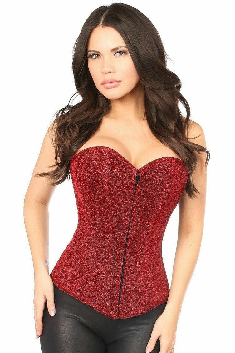 Lavish Red Glitter Front Zipper Corset - LV - 621 - S - Love it Curvy