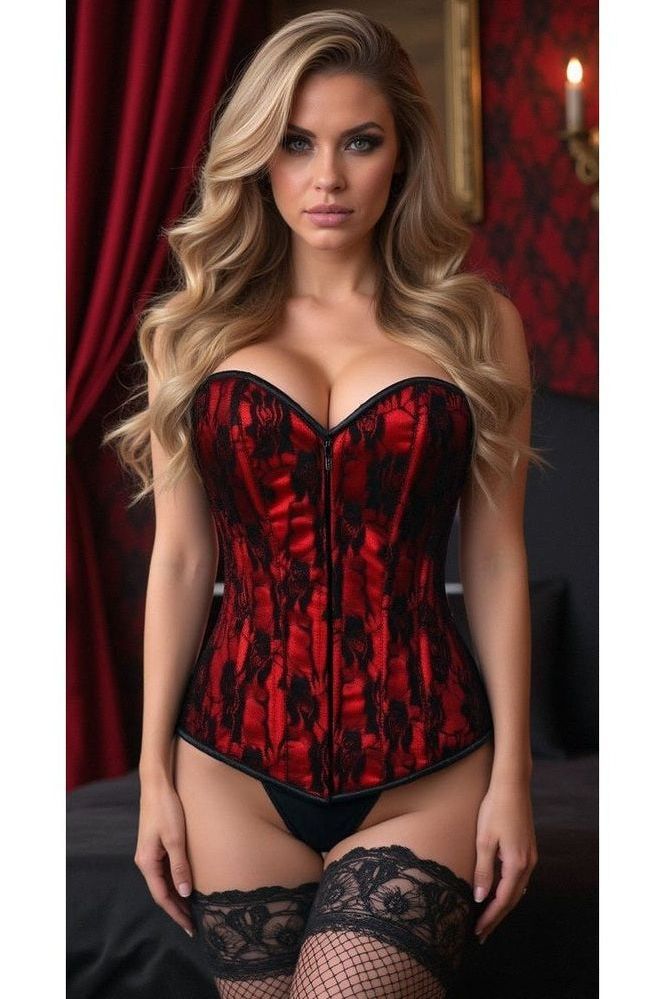 Lavish Red Lace Front Zipper Corset