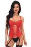Lavish Red Lycra & Lace Hook & Eye Lace-Up Bustier Corset w/Garters - Love it Curvy