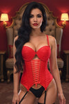 Lavish Red Lycra & Lace Hook & Eye Lace-Up Bustier Corset w/Garters - Love it Curvy