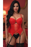 Lavish Red Lycra & Lace Hook & Eye Lace-Up Bustier Corset w/Garters - Love it Curvy
