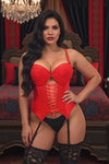 Lavish Red Lycra & Lace Hook & Eye Lace-Up Bustier Corset w/Garters - Love it Curvy